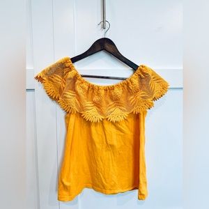 Off the shoulder golden yellow top with crochet lace detailing